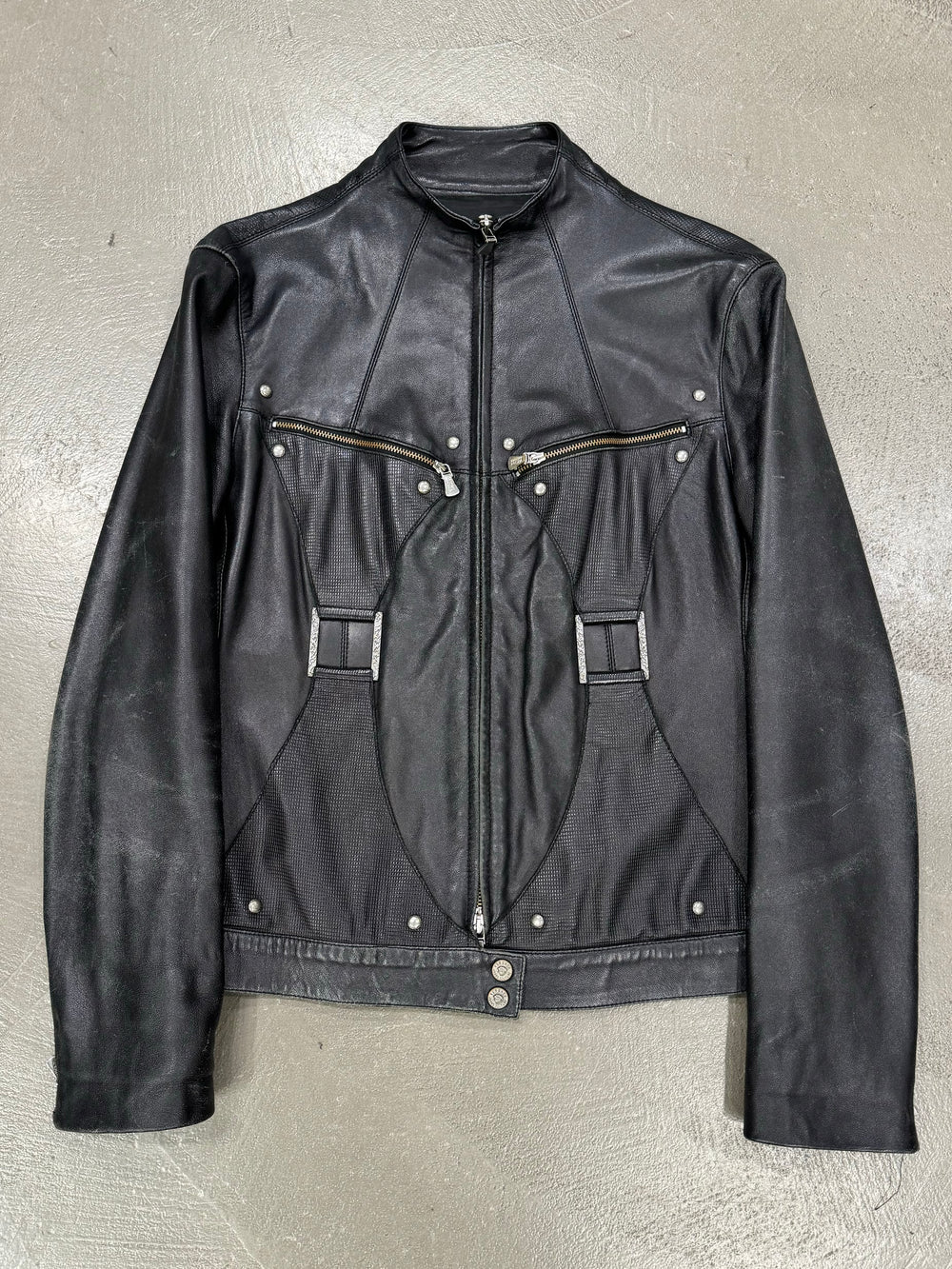 2000s Versace bondage utility leather jacket