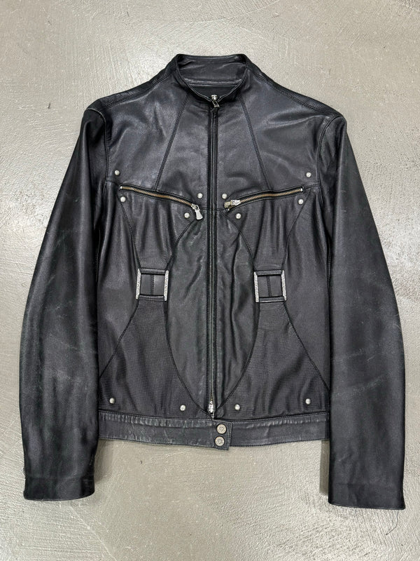 2000s Versace bondage utility leather jacket
