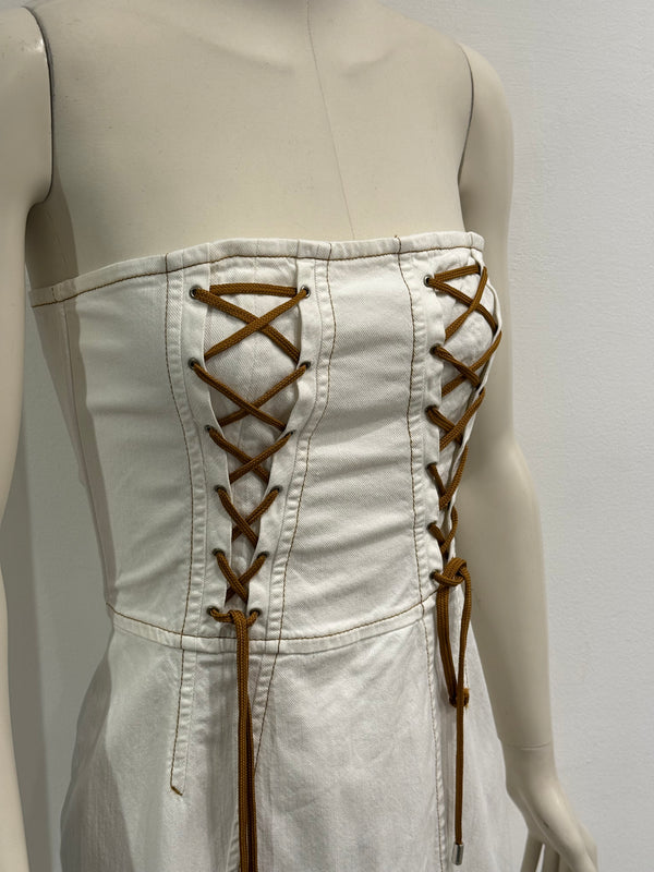 2000s Dolce & Gabbana lace-up midi white dress