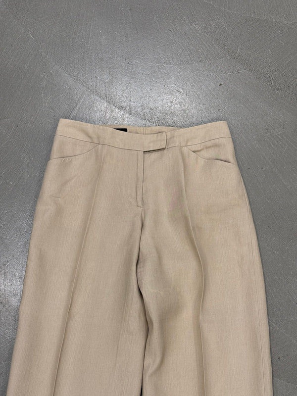 Giorgio Armani beige linen wide leg tailored trousers