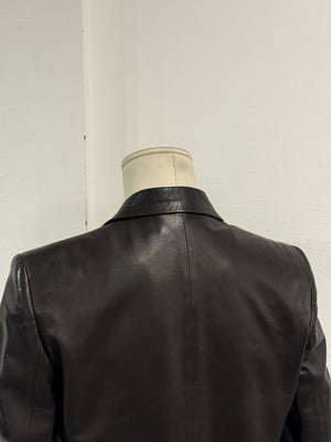 2001 Gucci by Tom Ford black leather tie waist jacket