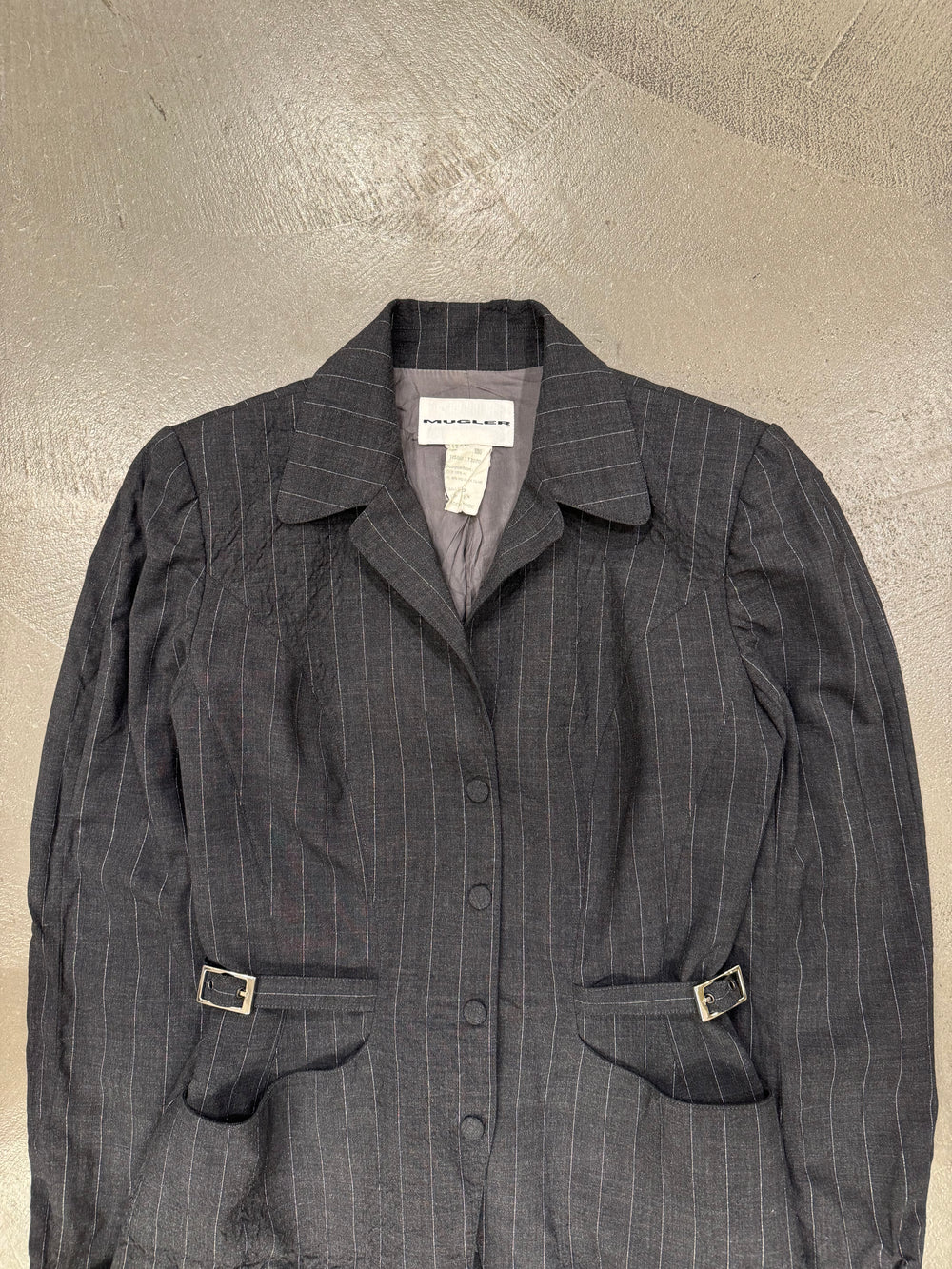 1990s Mugler pinstripe light blazer jacket