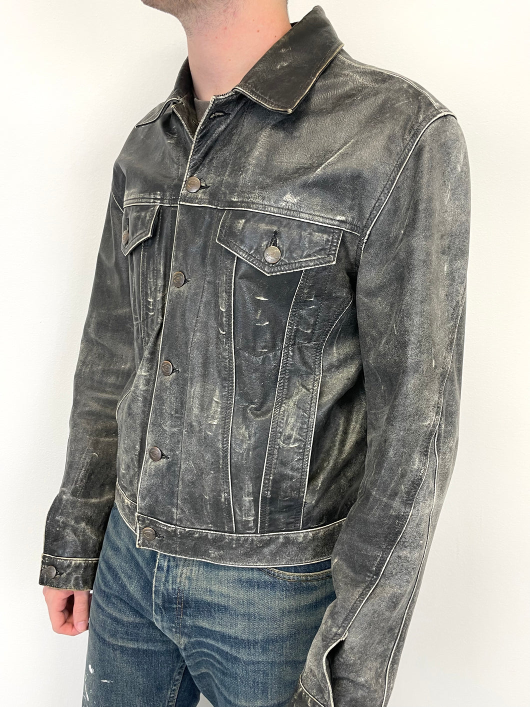 2000s Roberto Cavalli washed faded leather jacket