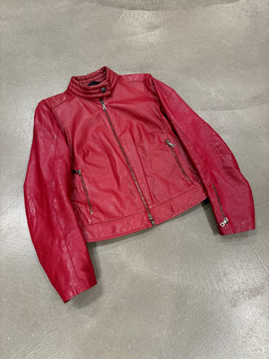S/S2000 Prada biker red leather jacket with padded elbow