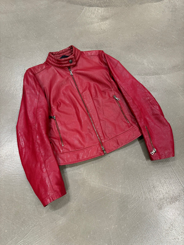 S/S2000 Prada biker red leather jacket with padded elbow