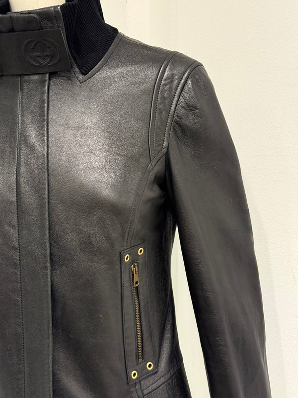 A/W2002 Gucci by Tom Ford ribbed collar leather jacket