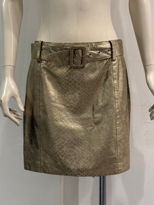 2000s Roberto Cavalli metallic leather belted mini skirt
