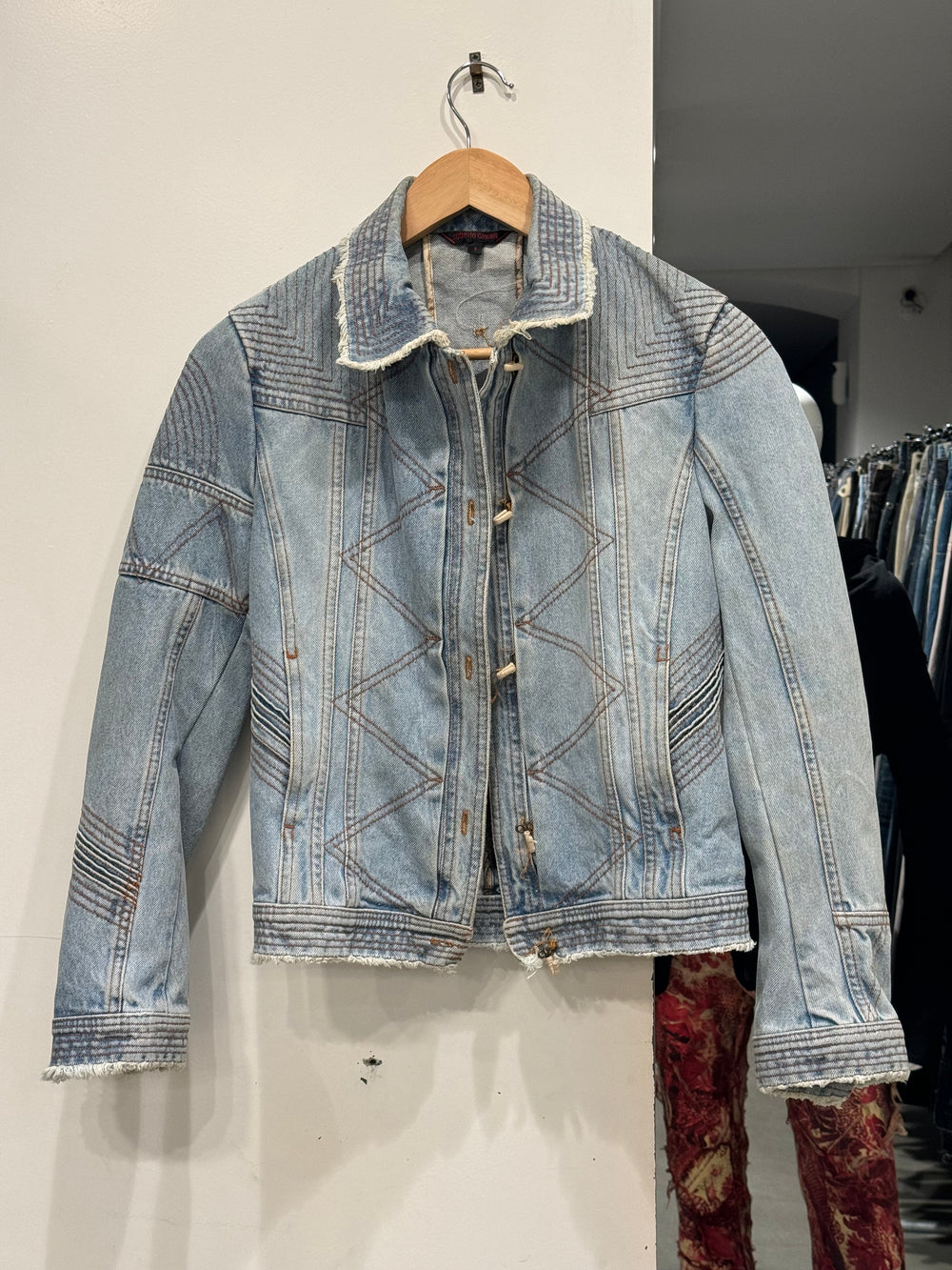 2000s Roberto Cavalli mainline paneled biker denim jacket