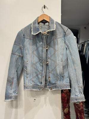 2000s Roberto Cavalli mainline paneled biker denim jacket