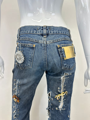 S/S 2001 Dolce & Gabbana safety pin punk jeans with broches