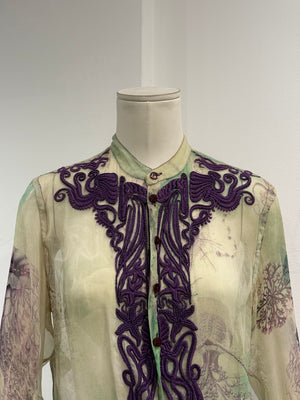 2000s Jean Paul Gaultier printed silk embroidered draped dress