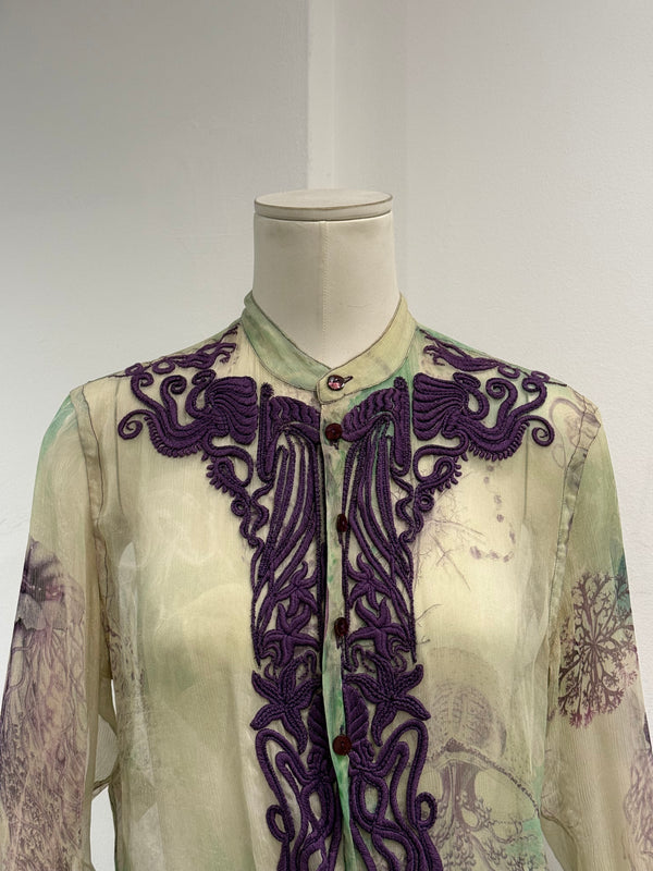 2000s Jean Paul Gaultier printed silk embroidered draped dress