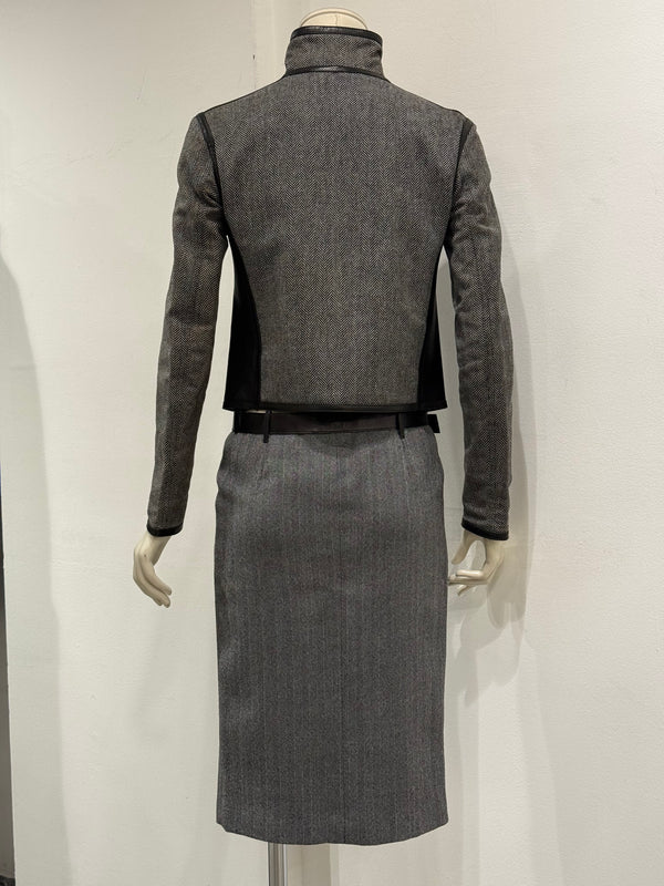 A/W2000 Gucci by Tom Ford runway set leather trip jacket & skirt