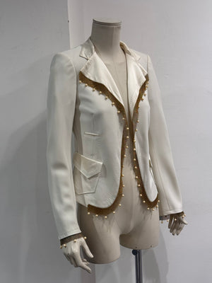 2005 Roberto Cavalli gold chain pearl trim jacket