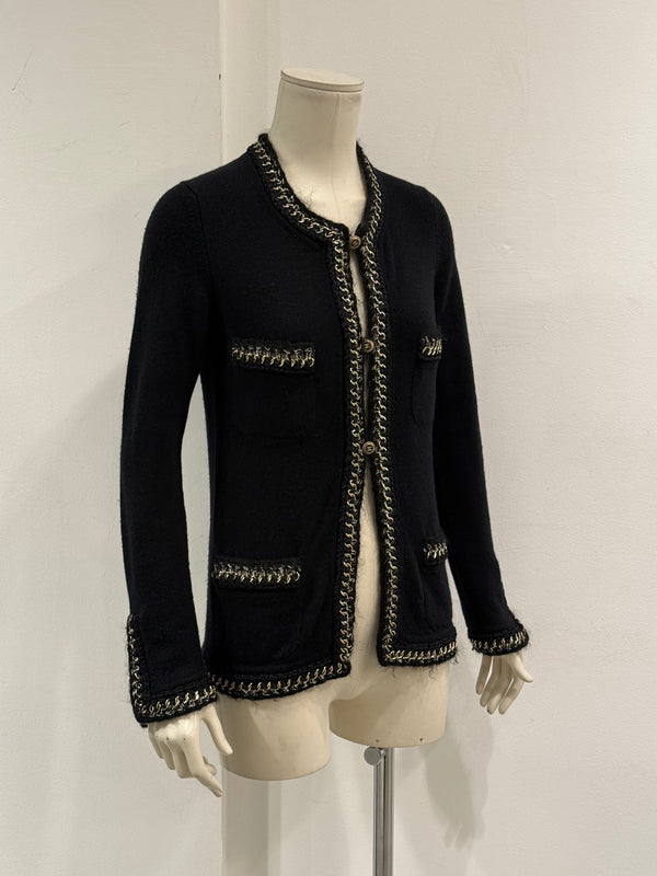 S/S2006 Chanel black cashmere jacket with chain trim