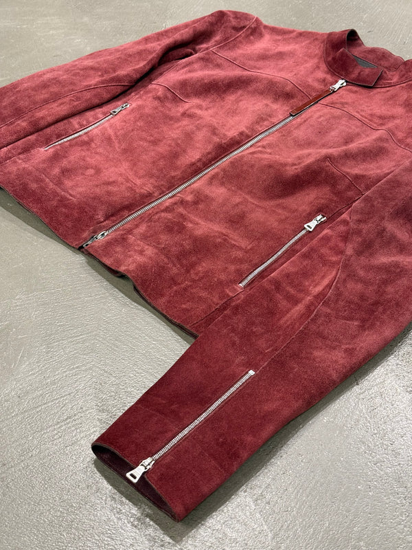Prada red suede leather biker jacket