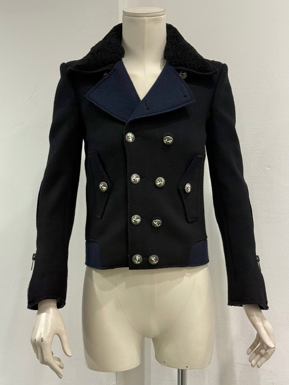 F/W2007 Balenciaga by Ghesquiere double breasted coat with wool shearling collar