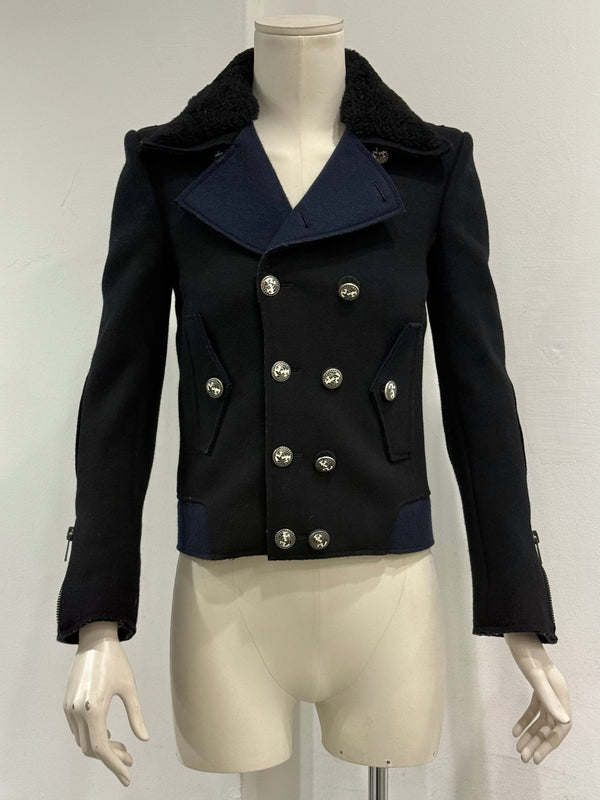 F/W2007 Balenciaga by Ghesquiere double breasted coat with wool shearling collar