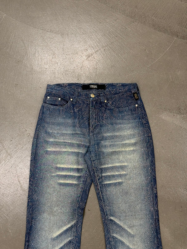 2000s Versace embellished flared denim jeans