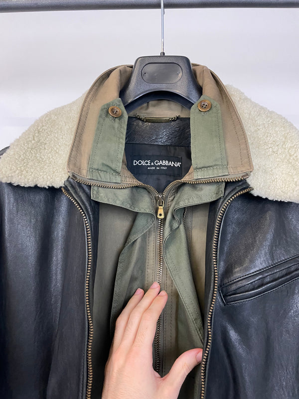 AW2005 Dolce & Gabbana hybrid military shearling jacket