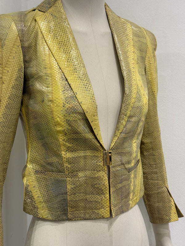 S/S2001 Roberto Cavalli iridescent rainbow snake cropped leather blazer