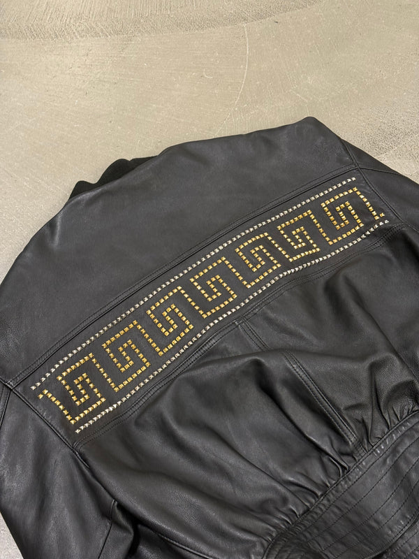 1990s Gianni Versace leather jacket with gold studs details