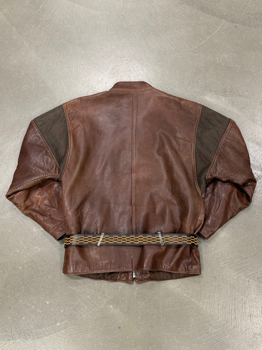 1980s Gianni Versace metallic chainmail belted leather jacket