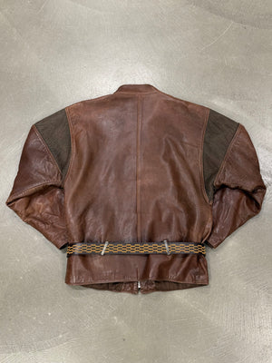 1980s Gianni Versace metallic chainmail belted leather jacket