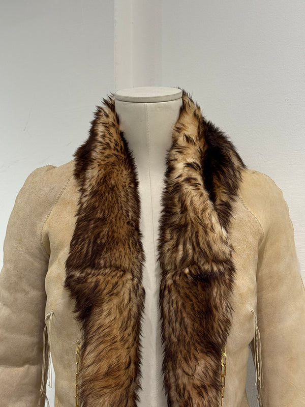 2000s Roberto Cavalli Shearling leather jacket with gold chains