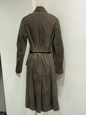 2002 Ann Demeulemeester distressed leather double-breasted belted coat