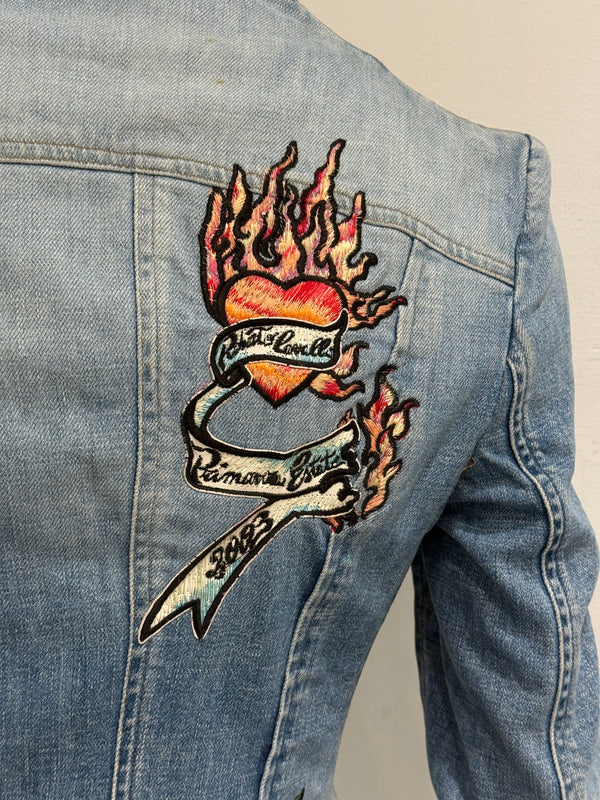 S/S2003 Roberto Cavalli tattoo embroidered denim jacket