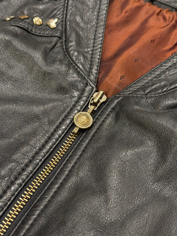 1990s Gianni Versace "Playboy" studded leather bomber jacket