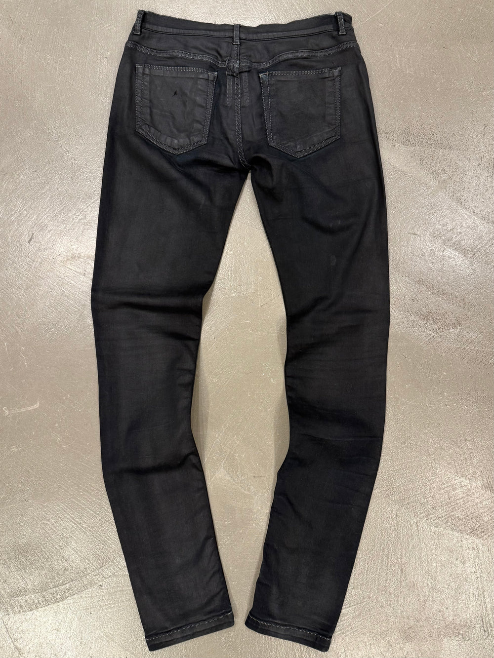 2000s Rick Owens coated distressed faded slim jeans