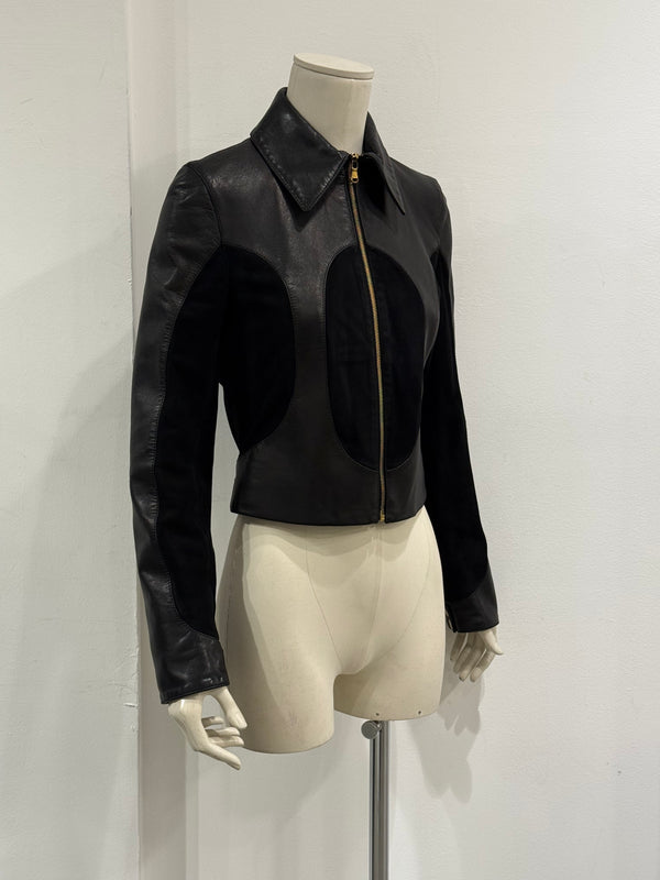 2001 Dolce & Gabbana cropped leather jacket with velvet panel inserts