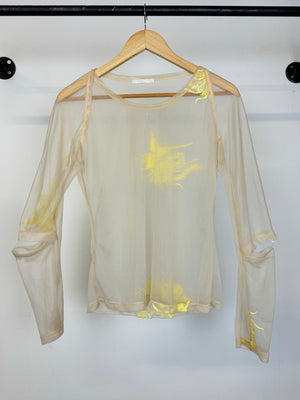 AW1995 Helmut Lang Phoenix sheer t-shirt with slashed elbow