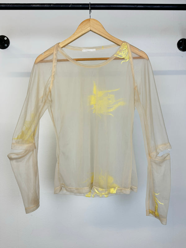AW1995 Helmut Lang Phoenix sheer t-shirt with slashed elbow