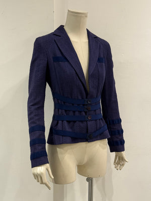 2000s Versace textured strap-detail bondage fitted blazer