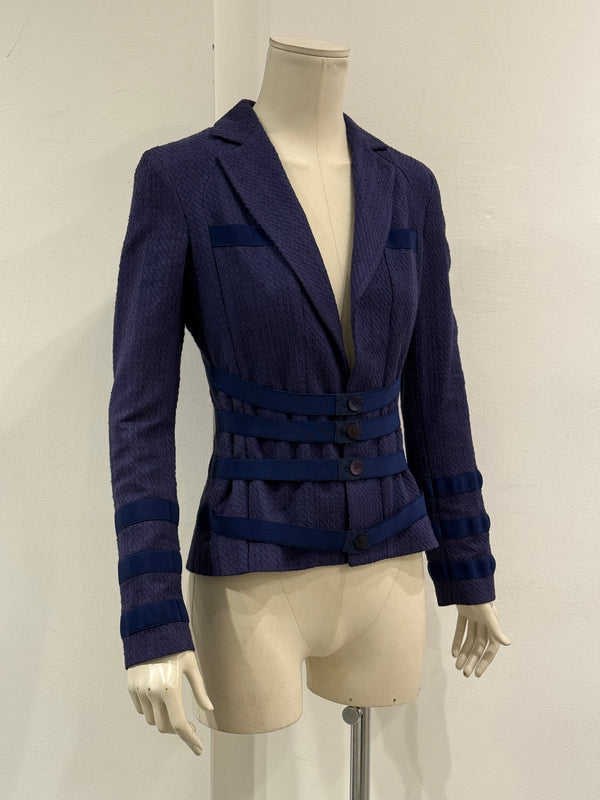 2000s Versace textured strap-detail bondage fitted blazer