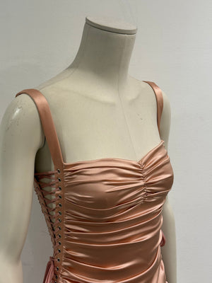 S/S2003 Dolce & Gabbana lace-up bondage ruched silk midi dress