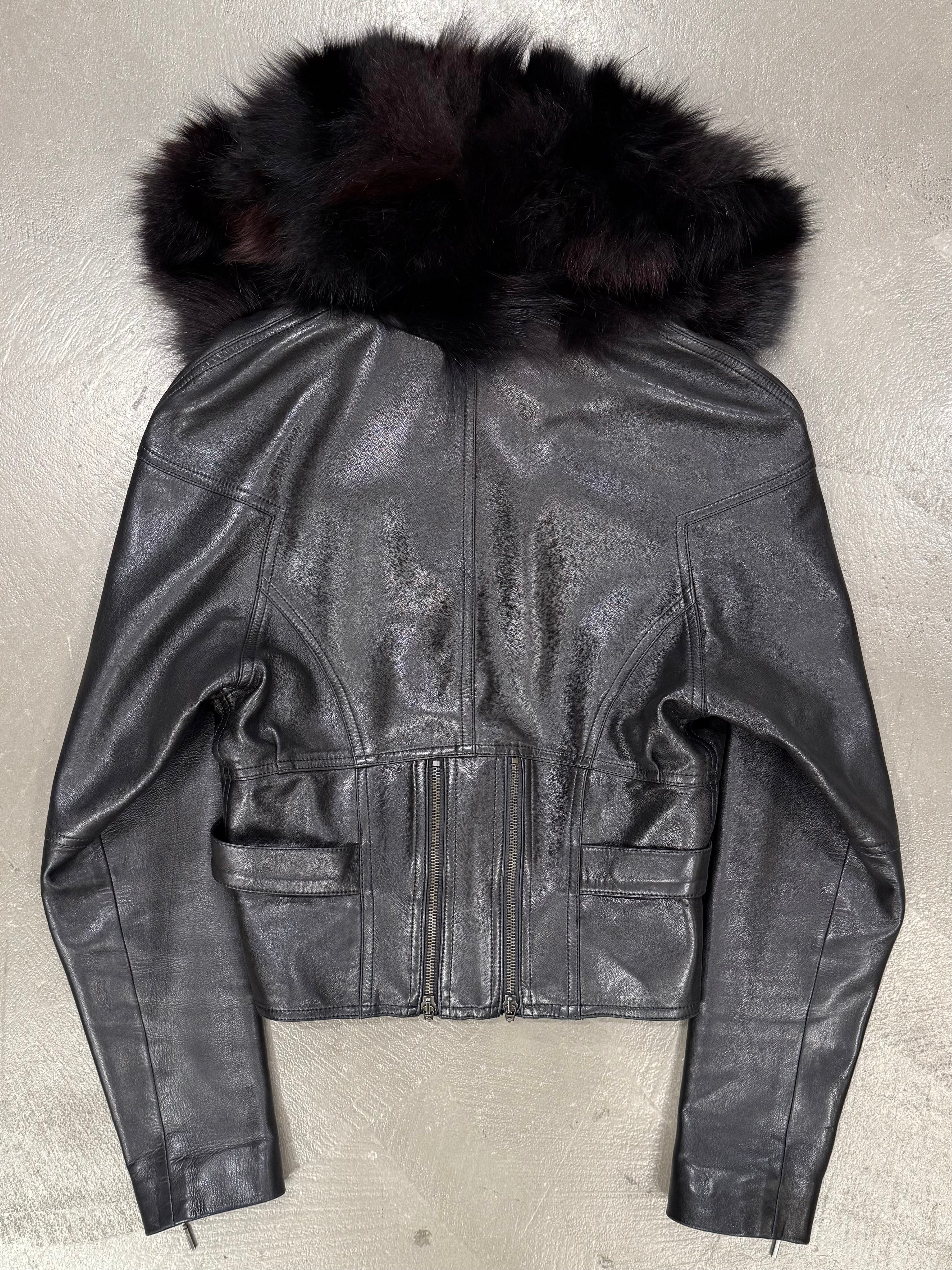 00s fox fur black short zip jacket Y2K Fur Hoodie Jacket Y2k Men