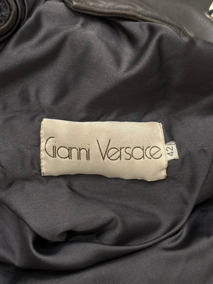 1980s Gianni Versace shearling leather cape jacket with layered construction scarf