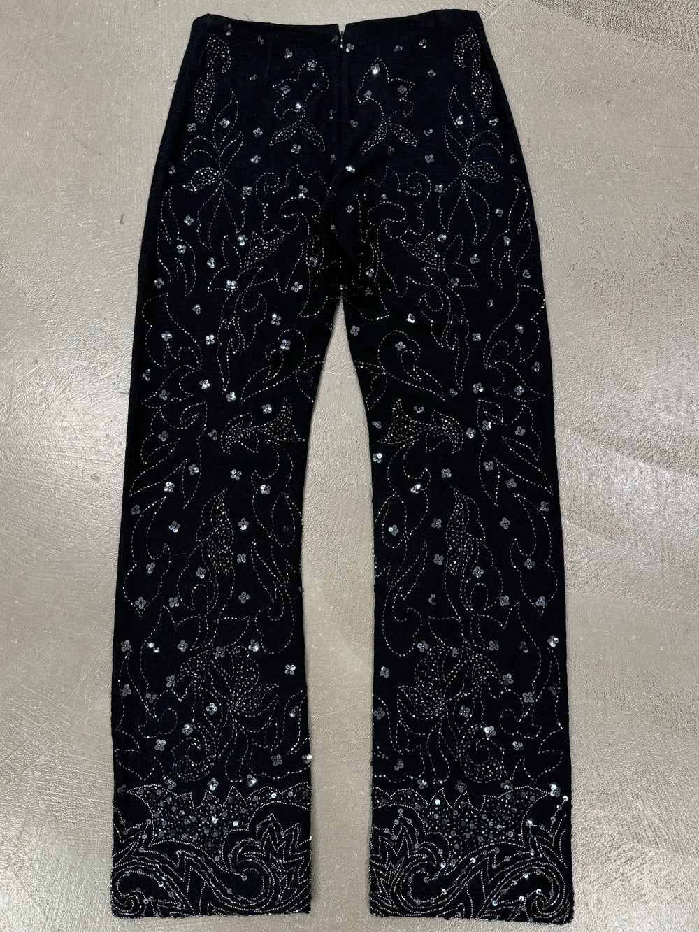 S/S 1999 Dolce Gabbana black wool beaded floral embellished pants