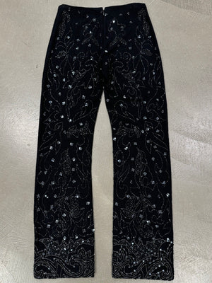 S/S 1999 Dolce Gabbana black wool beaded floral embellished pants