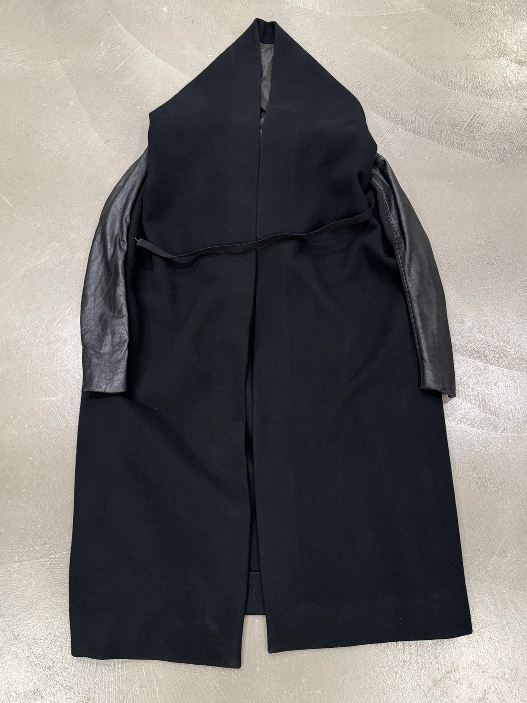 2000s Rick Owens giant hood coat with leather sleeves