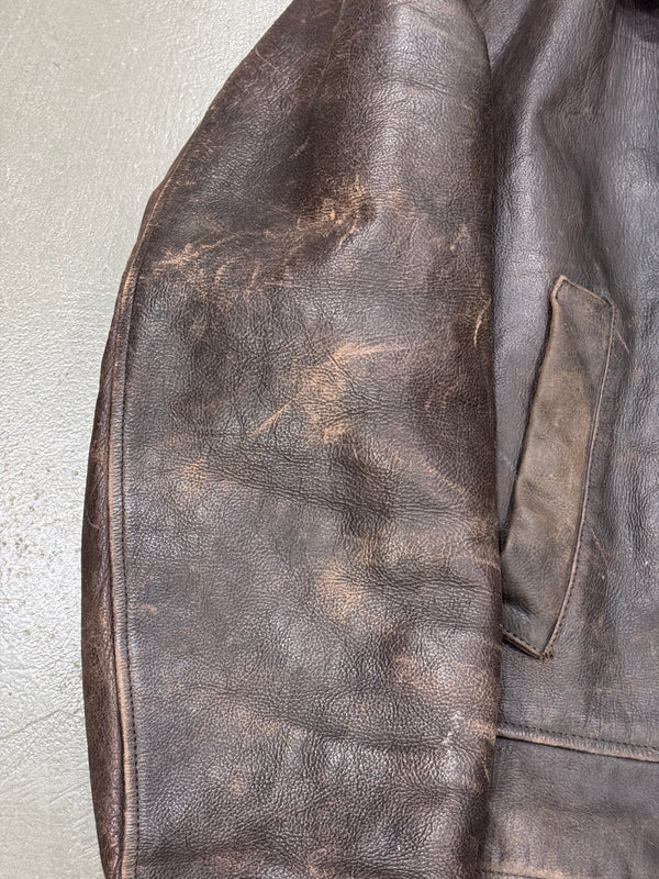 1990s Armani trashed faded heavy leather coat