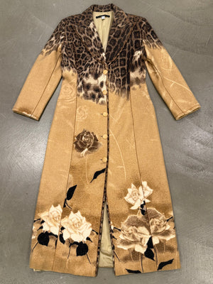 A/W2002 Roberto Cavalli Leopard print floral wool coat