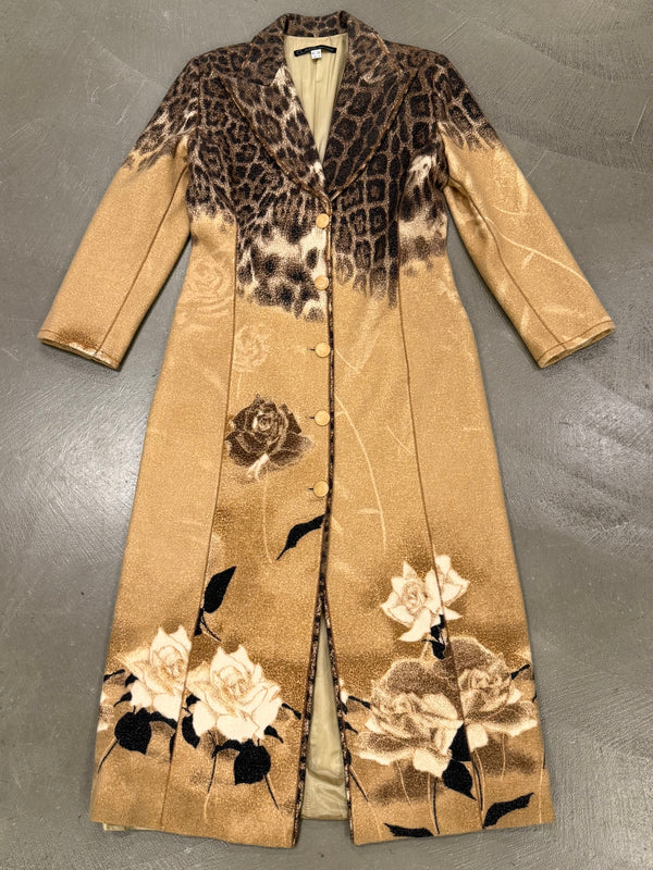 A/W2002 Roberto Cavalli Leopard print floral wool coat