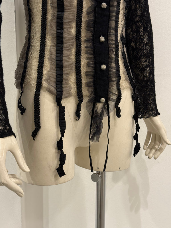 1990s Alexander McQueen lace corset top with crystal buttons