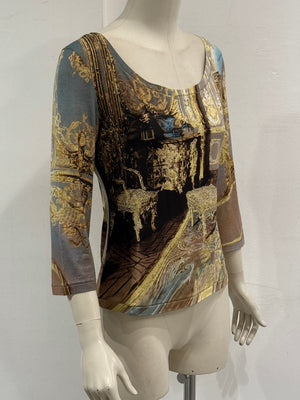 2000s Roberto Cavalli baroque interior print mesh top
