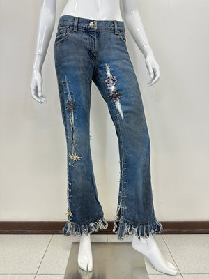 S/S 2001 Dolce & Gabbana safety pin punk jeans with broches